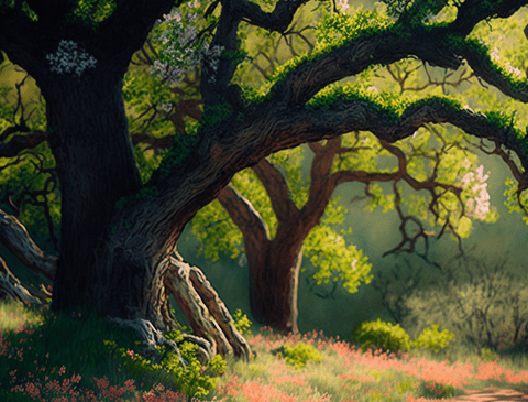 Springtime in an oak forest.
